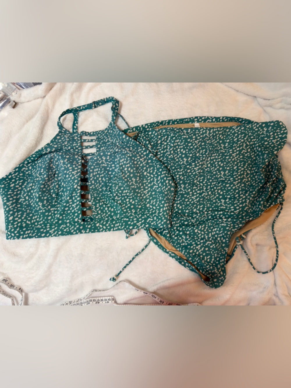 Lane Bryant Teal Printed High-Neck Bikini Set - Women